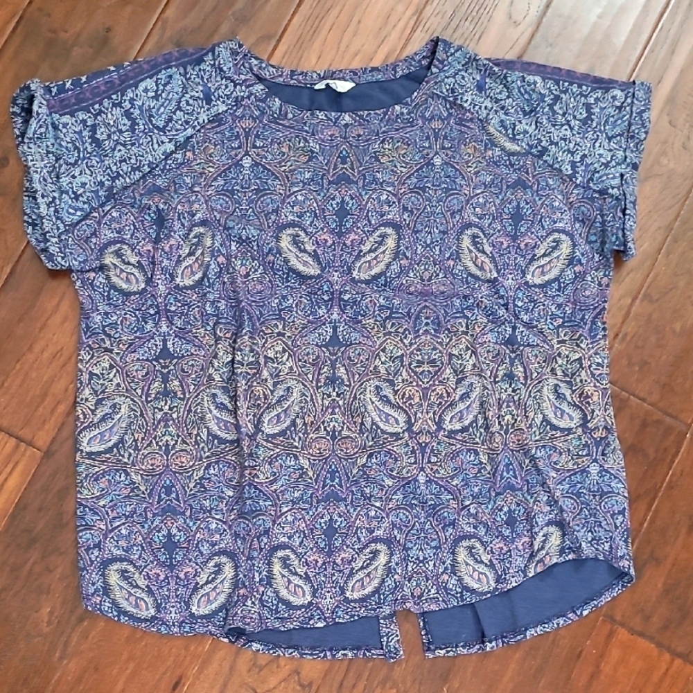 Lucky Brand Blue Boxy Blouse with Paisley Print size 3X